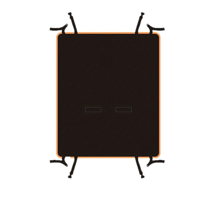 A dark brown rectangular mat with a thin orange border and four black hanging straps, shown flat against a white background.