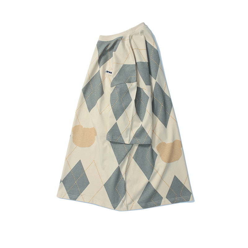 Folded fabric with geometric pattern on a white background