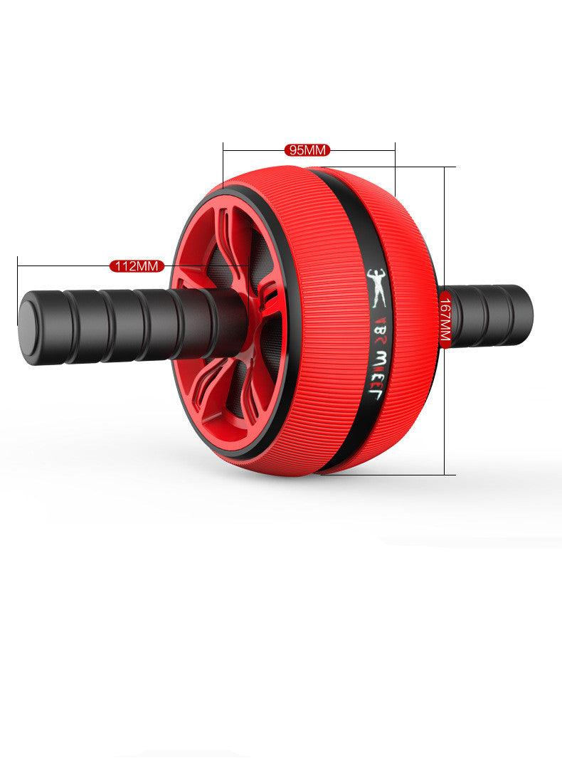 Red and black ab wheel with measurements on a white background
