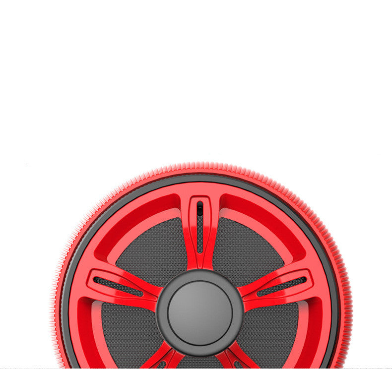 Red and black wheel with a white background