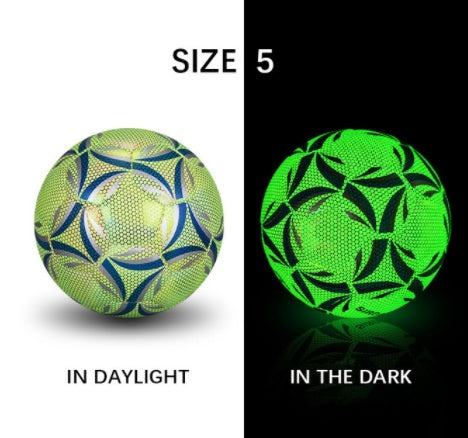 Two soccer balls showing difference in light conditions: one in daylight and one in the dark.