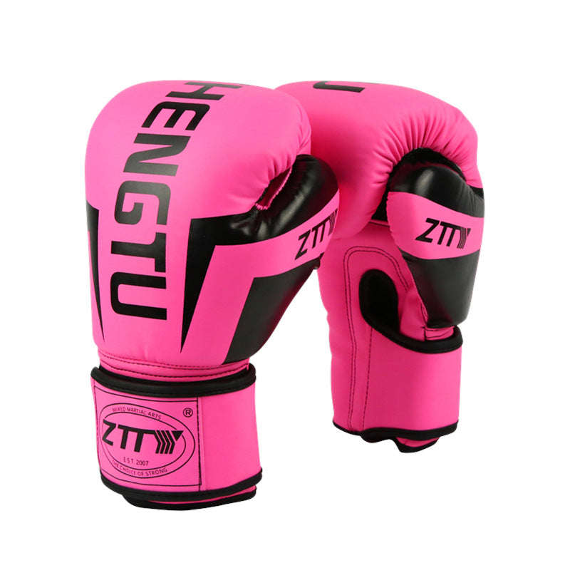 Pink boxing gloves with black accents on a white background