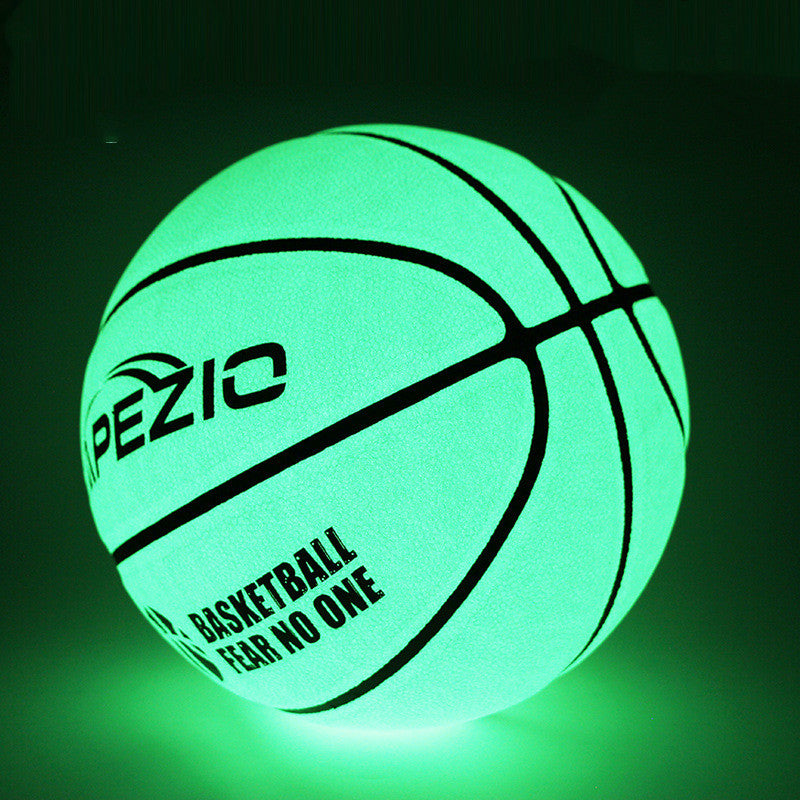 Glowing green basketball with 'Pezio' branding on a dark background