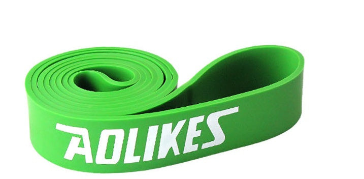 Green resistance band with 'Aolikes' branding on a white background