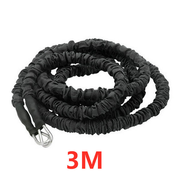 Black resistance band with a metal clip and '3M' label on a white background