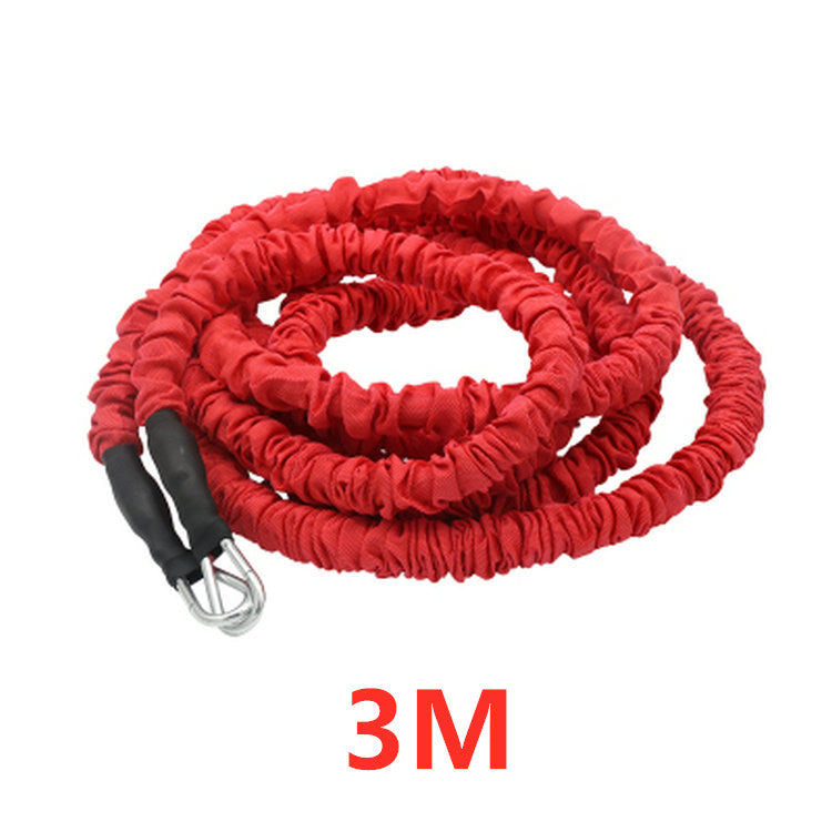Red resistance band with black handles and a metal clip on a white background, labeled '3M'.