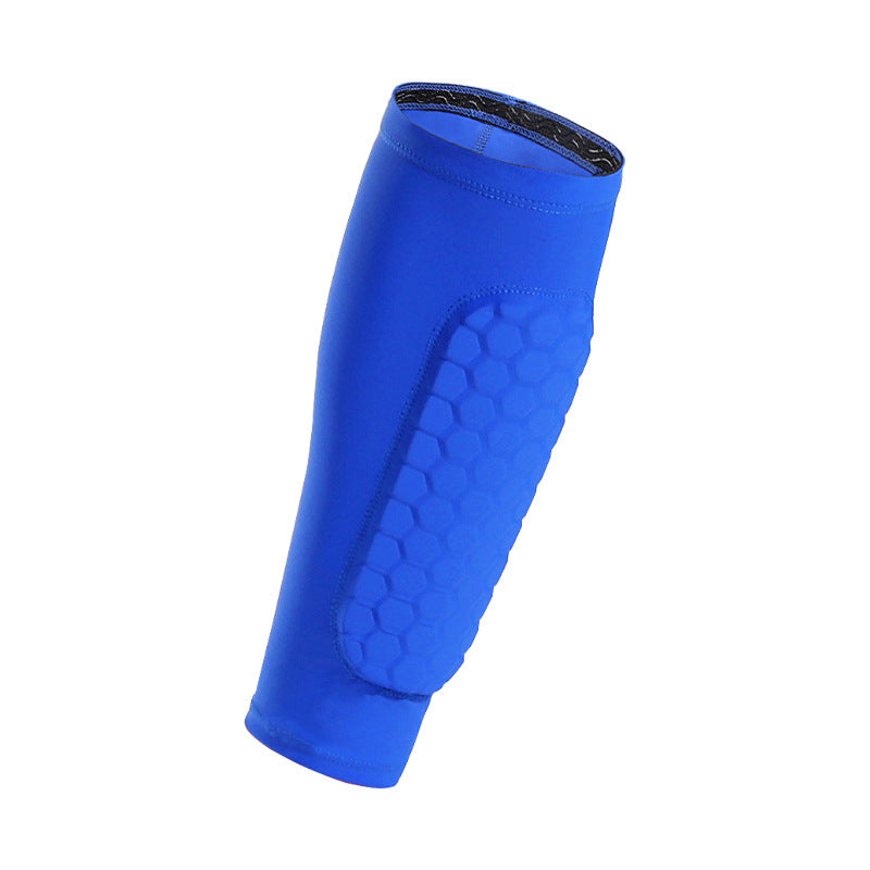 Blue compression sleeve with honeycomb pattern on a white background