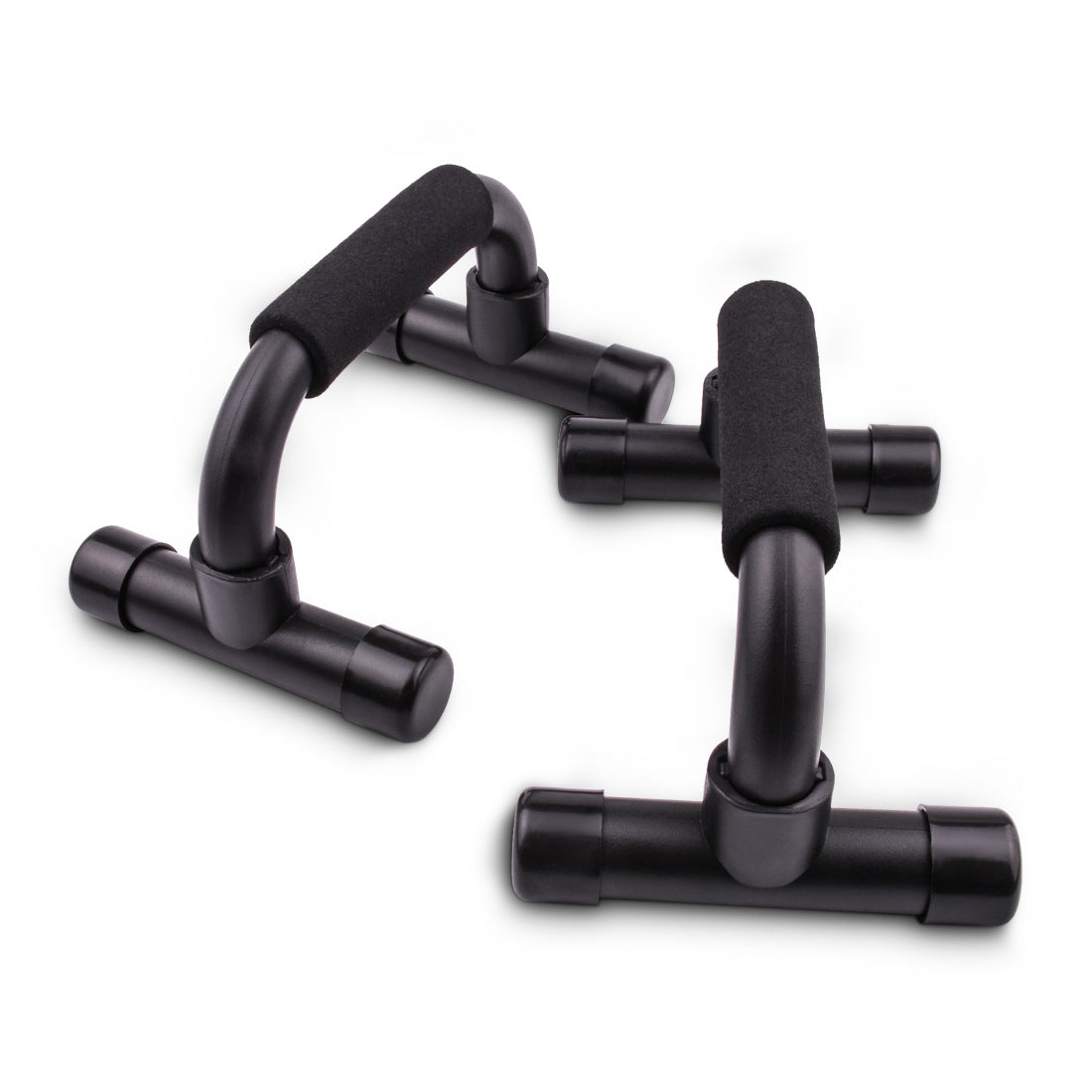 Pair of black exercise push-up handles on a white background