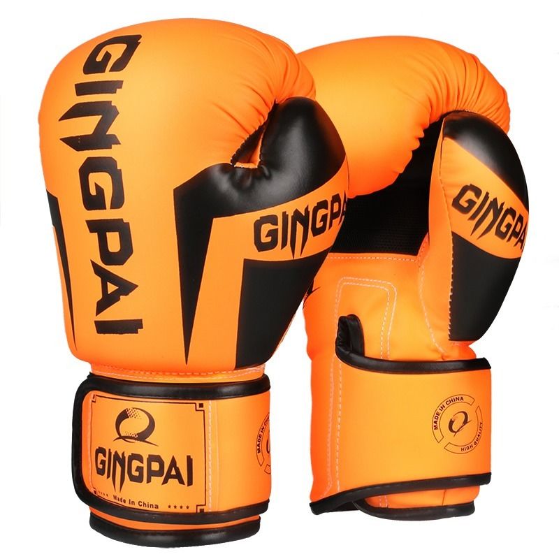 Orange and black boxing gloves with 'GINGPAI' branding on a white background