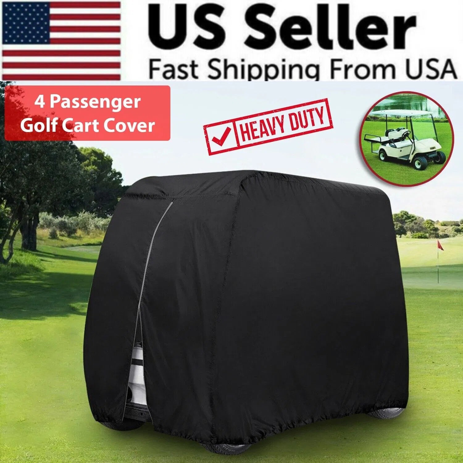 Waterproof Golf Cart Cover - 4 Passenger with Zipper