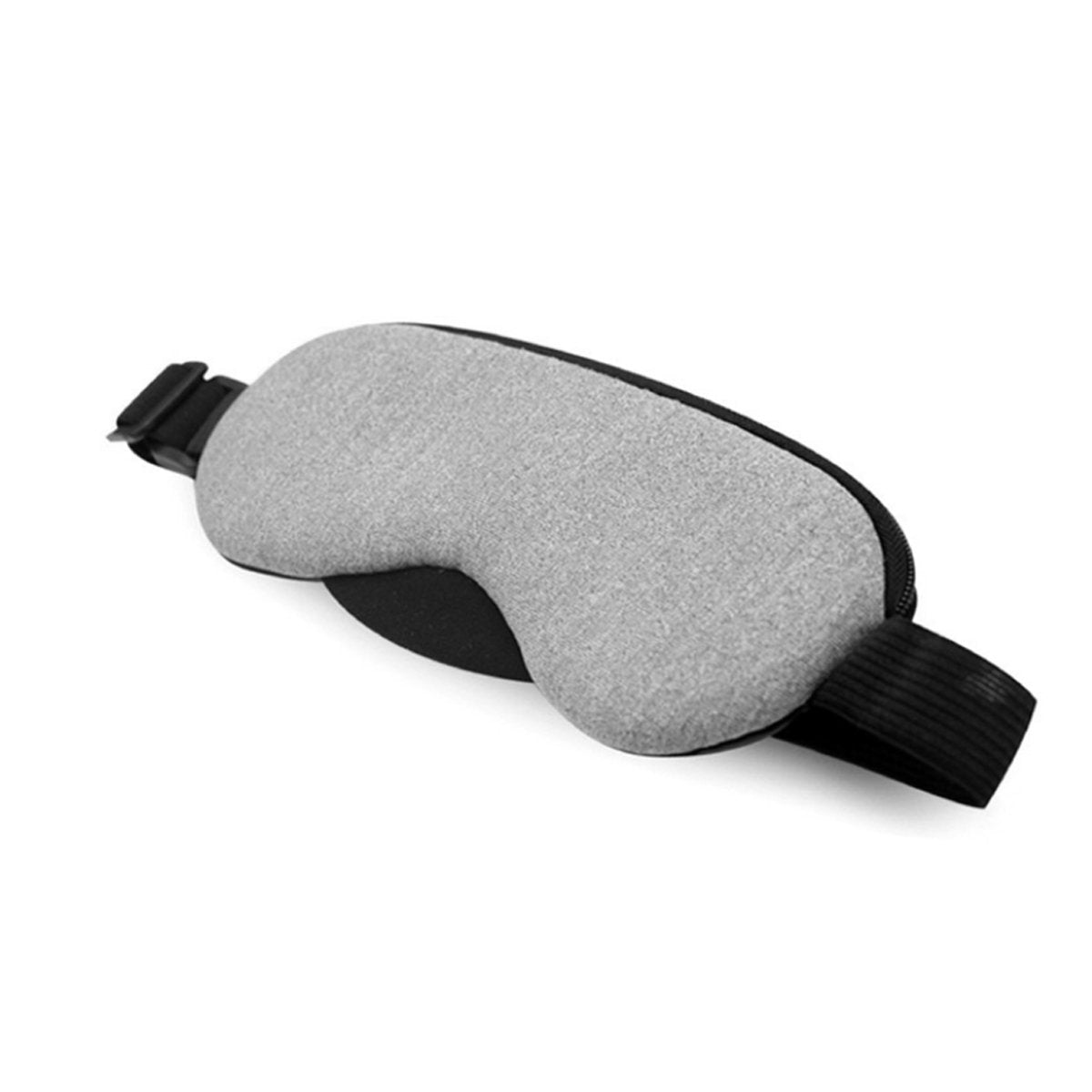 Gray sleep mask with black straps on a white background