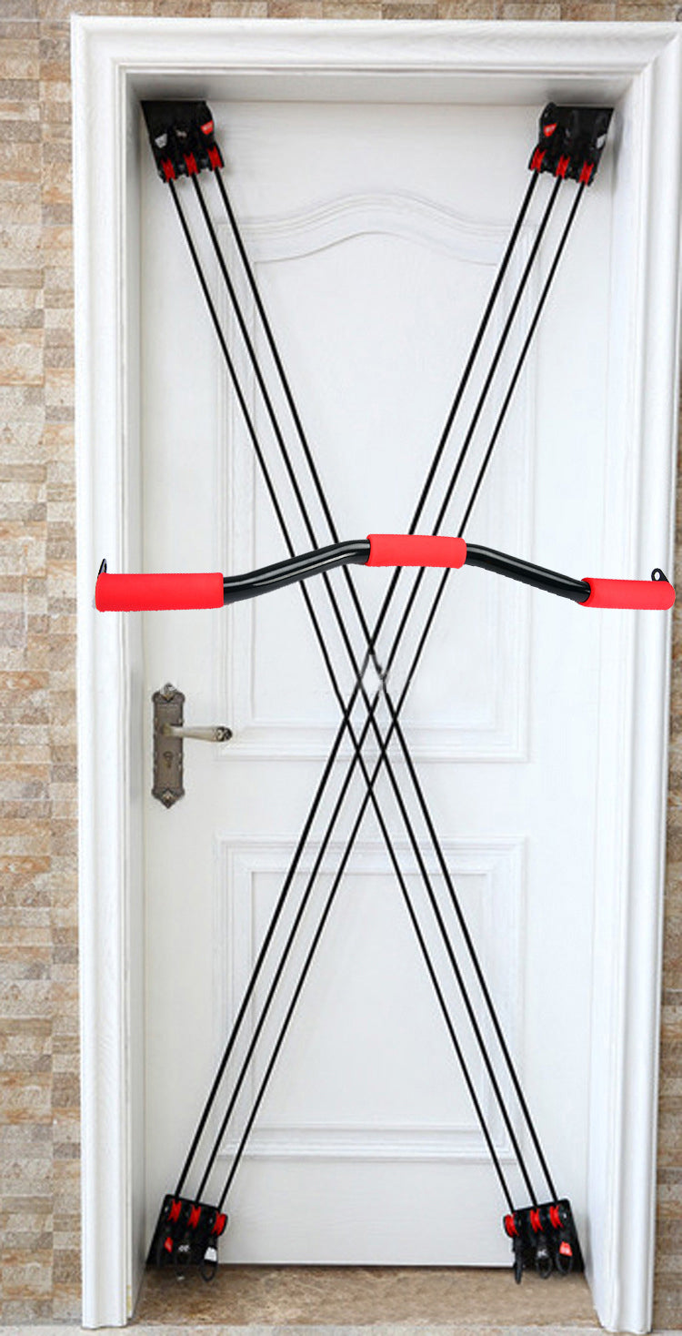 Doorway with a red and black door stopper attached to it.