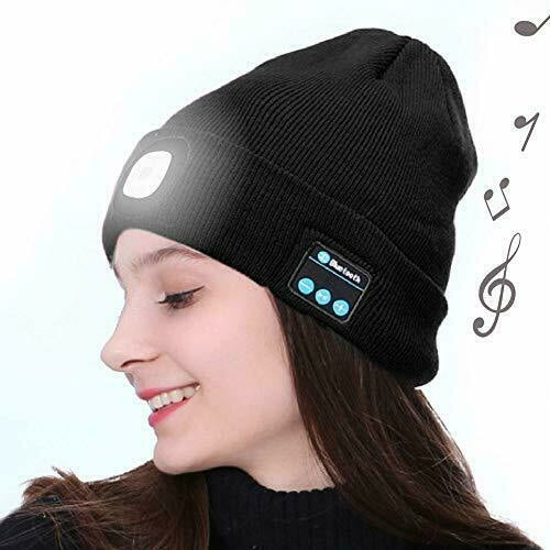 Black beanie with Bluetooth speaker on a white background