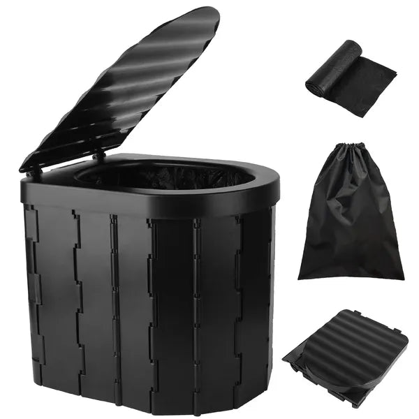 Black compost bin with lid and accessories on a white background