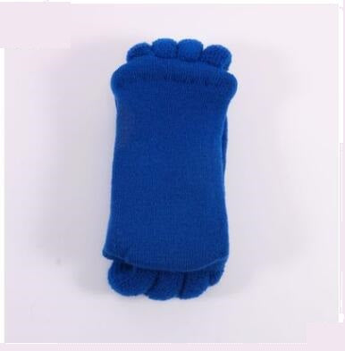 Blue sock shaped like a foot on a white background