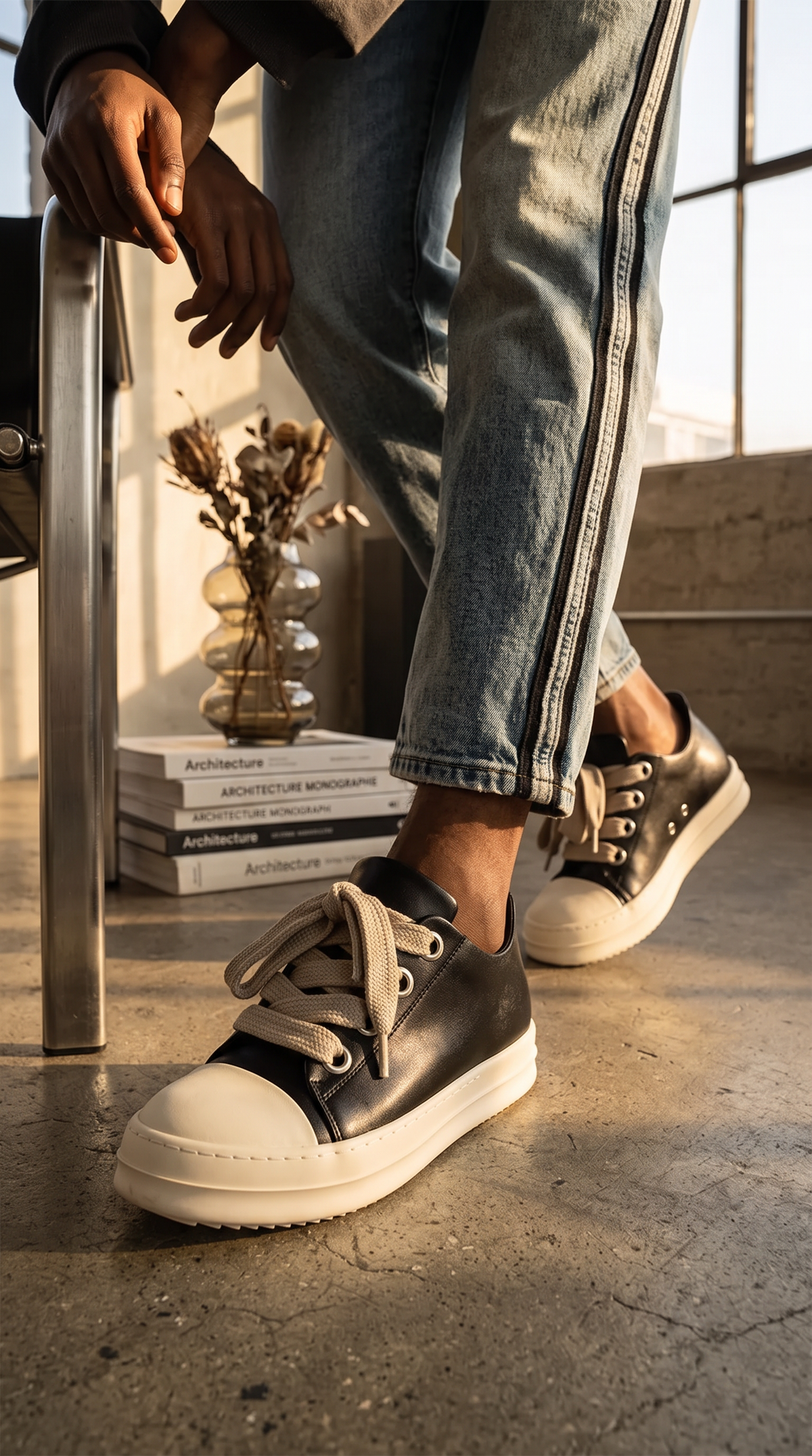Men’s FH260 Black Faux Leather Casual Sneakers