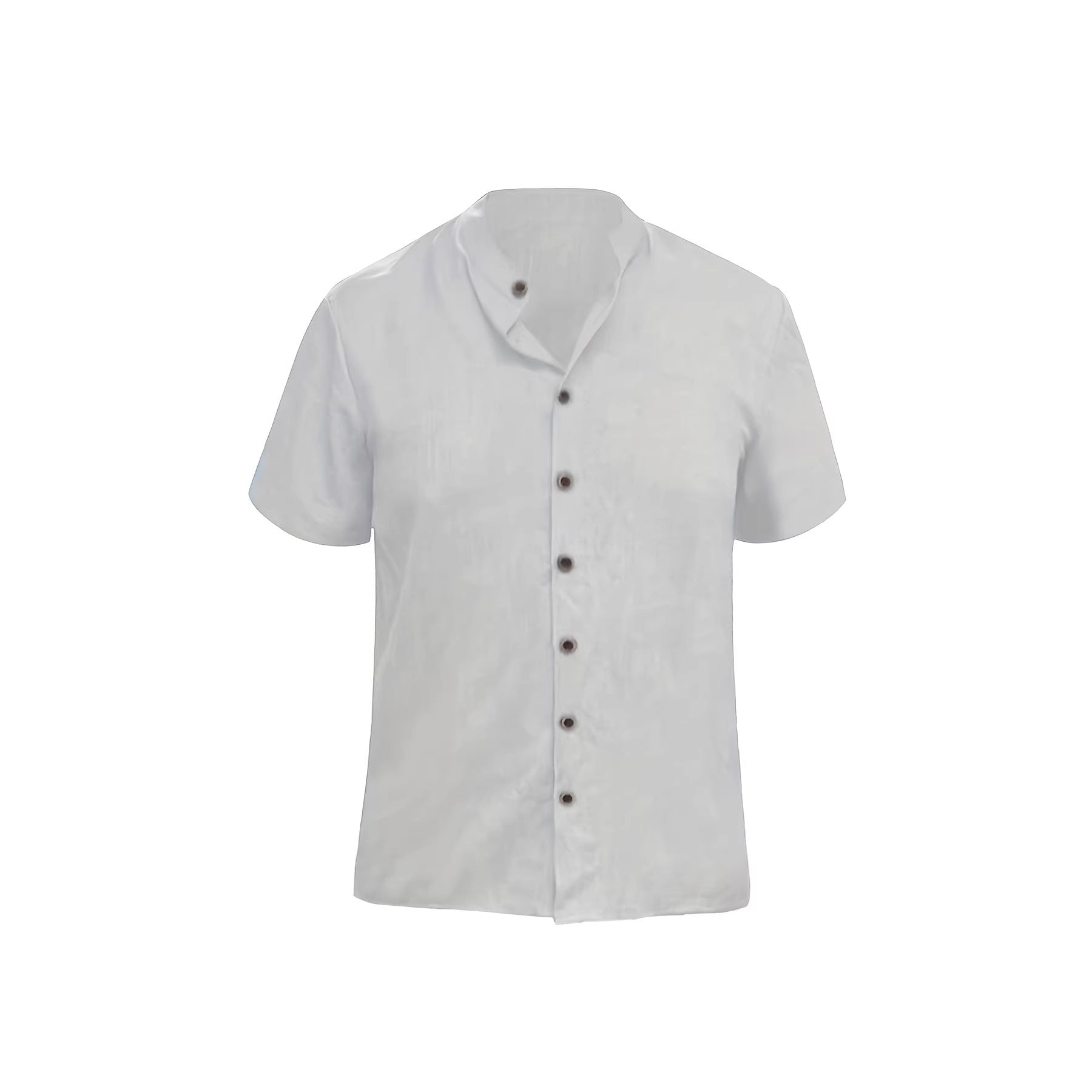 Light gray short-sleeve shirt with buttons on a white background