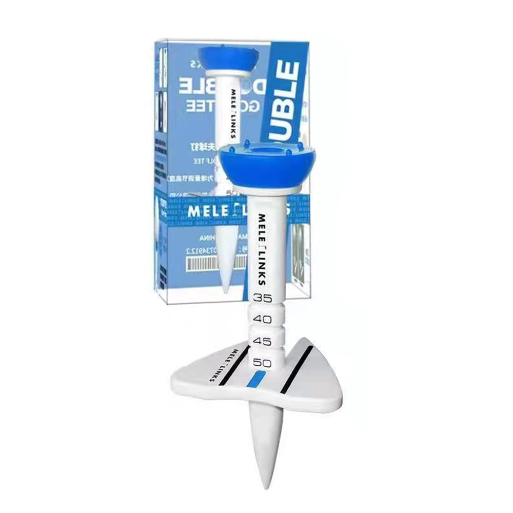 Golf tee with measurement scale and packaging on a white background