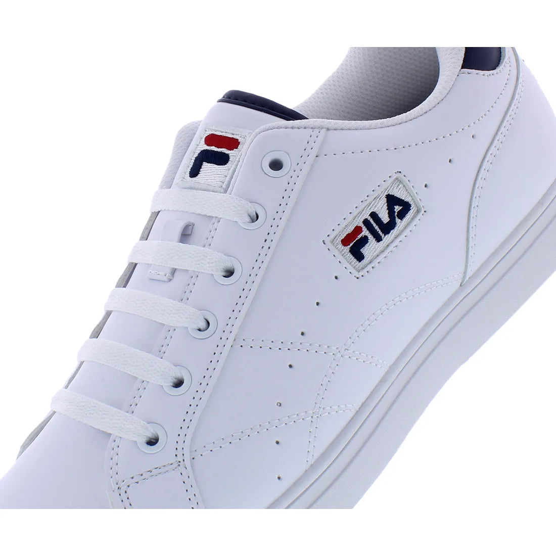 White sneaker with Fila logo on a white background