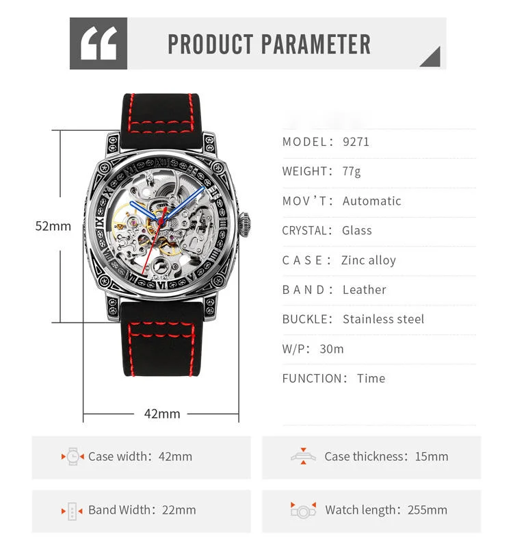 Men’s Square Skeleton Automatic Watch
