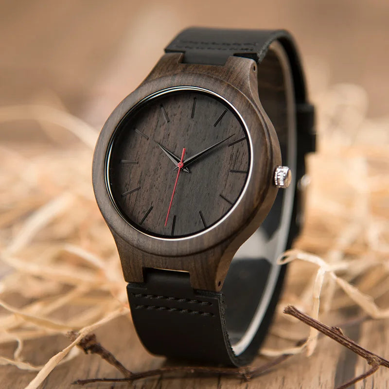 Men’s Wooden Quartz Watch with Leather Band