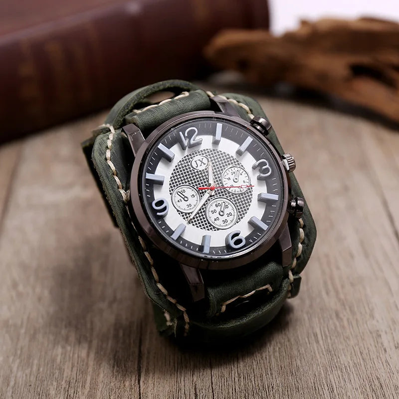 Men’s Retro Quartz Watch with Leather Band