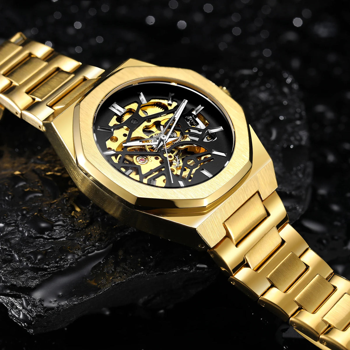 Men’s Skeleton Automatic Watch with Stainless Steel Band