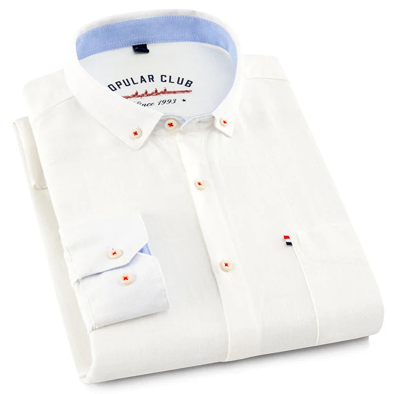 White dress shirt with light blue collar on a white background, branded 'Opular Club'.