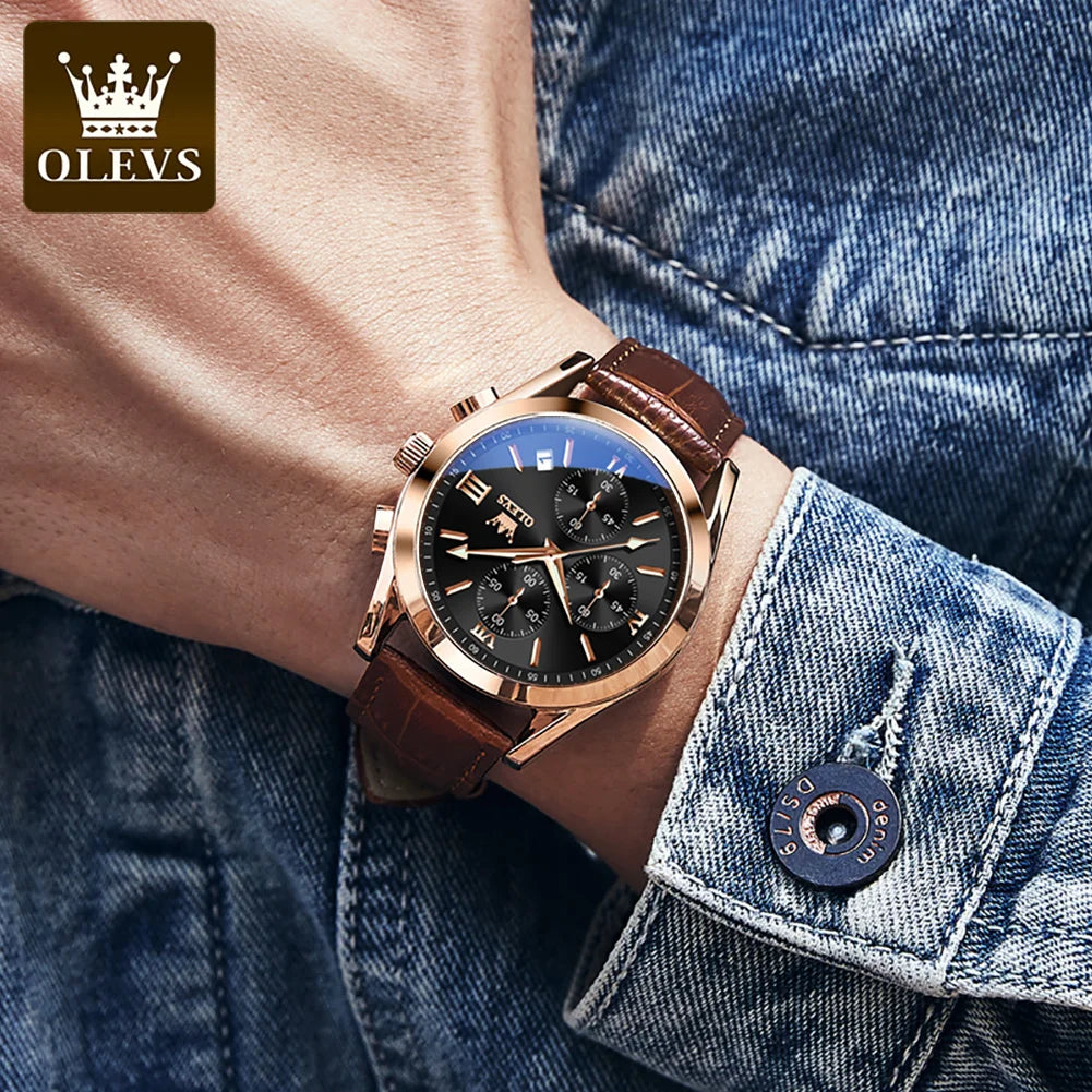 OLEVS 2872 Men’s Quartz Watch with Leather Strap