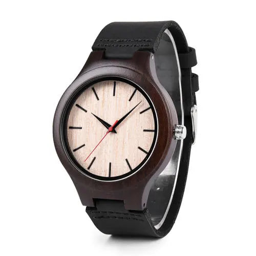 Men’s Wooden Quartz Watch with Leather Band