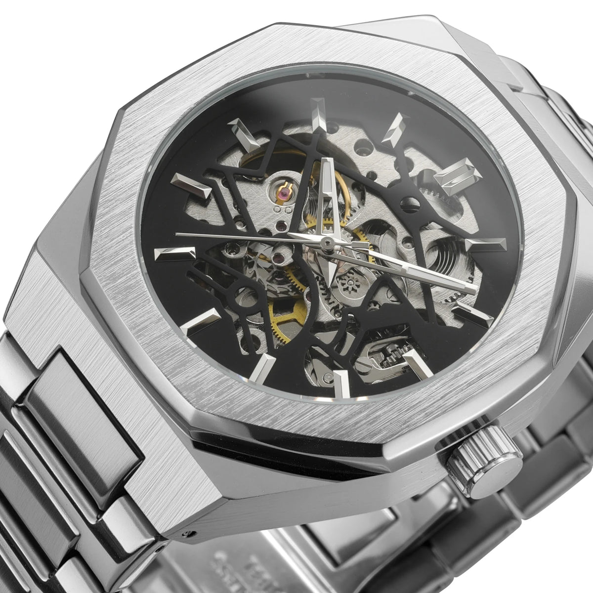 Men’s Skeleton Automatic Watch with Stainless Steel Band