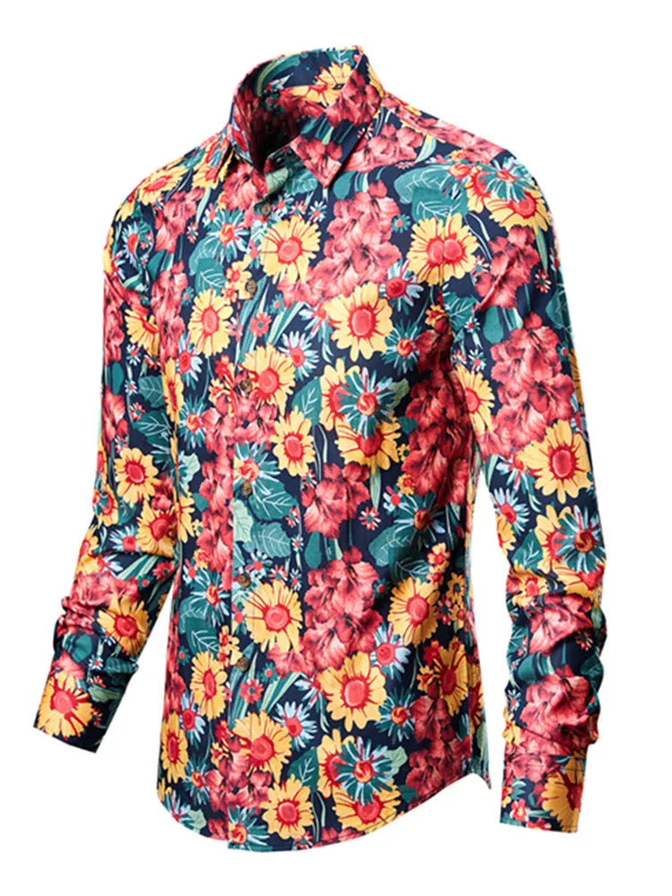 Colorful floral patterned shirt on a white background