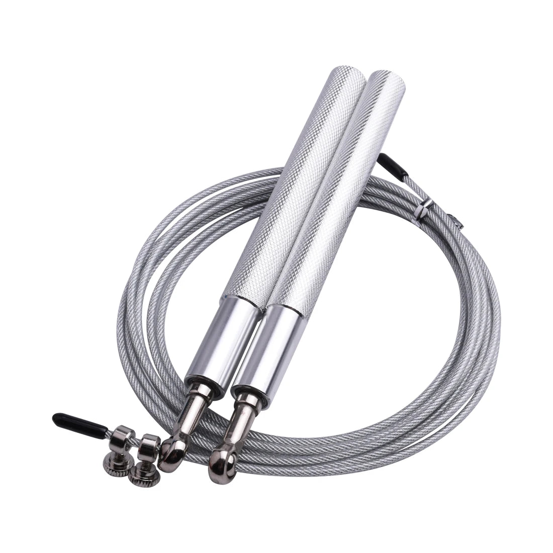 Silver jump rope on a white background