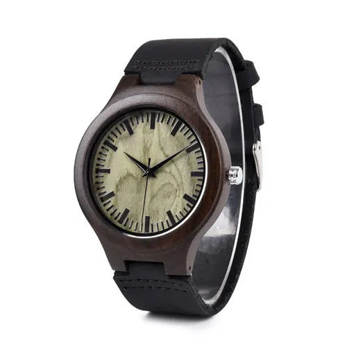 Men’s Wooden Quartz Watch with Leather Band