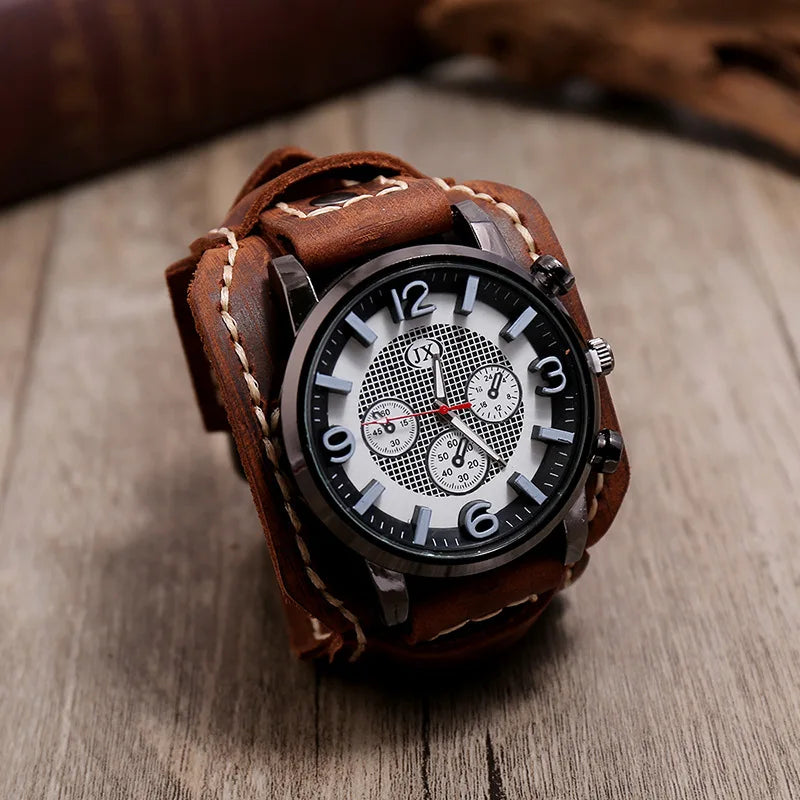 Men’s Retro Quartz Watch with Leather Band