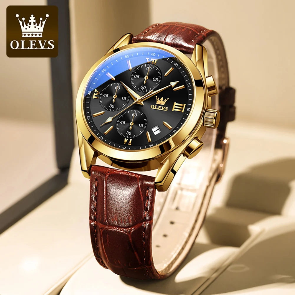 OLEVS 2872 Men’s Quartz Watch with Leather Strap