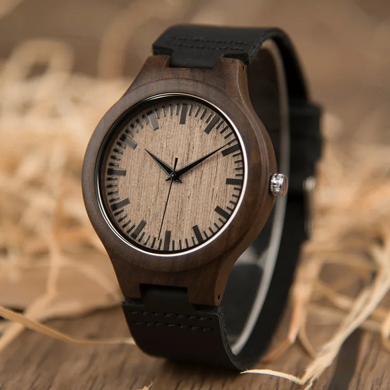 Men’s Wooden Quartz Watch with Leather Band