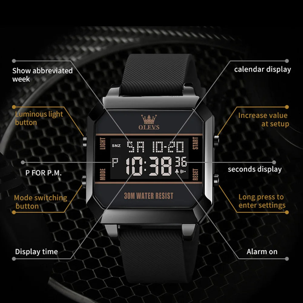 OLEVS Men’s Square Watch | Black