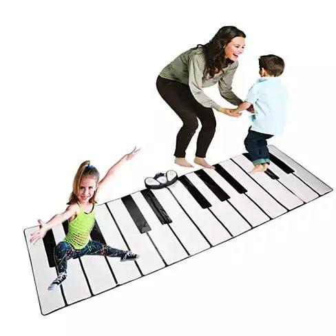 Piano-style mat with children and a woman on a white background