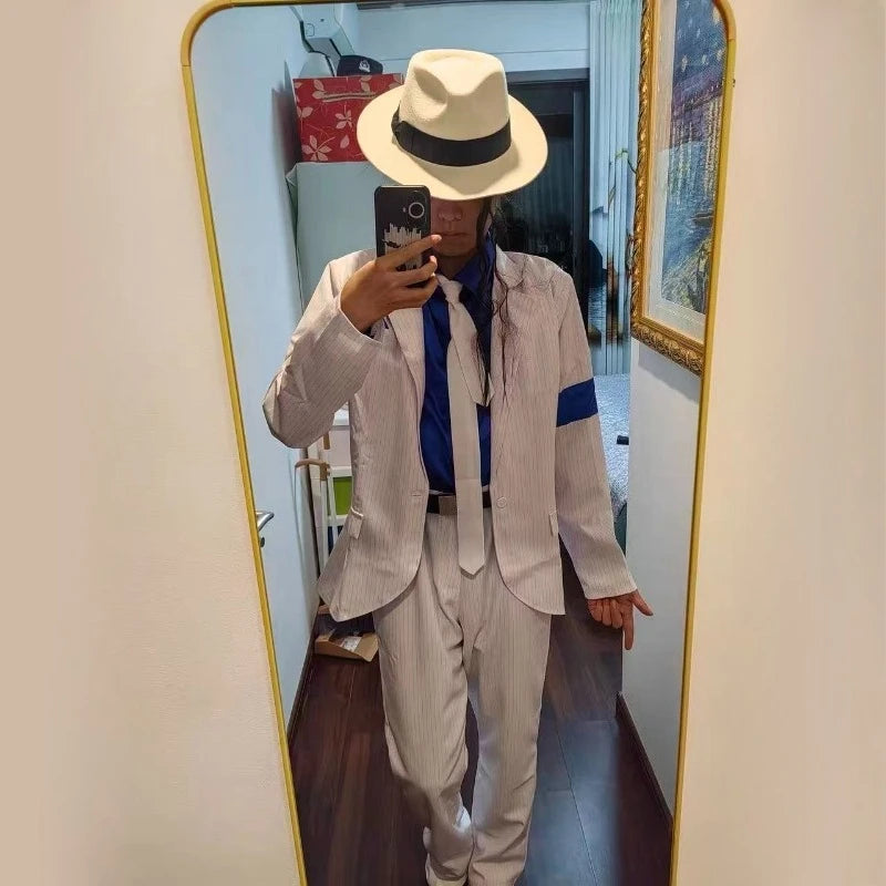 Smooth Criminal-Inspired White Pinstripe Costume Suit