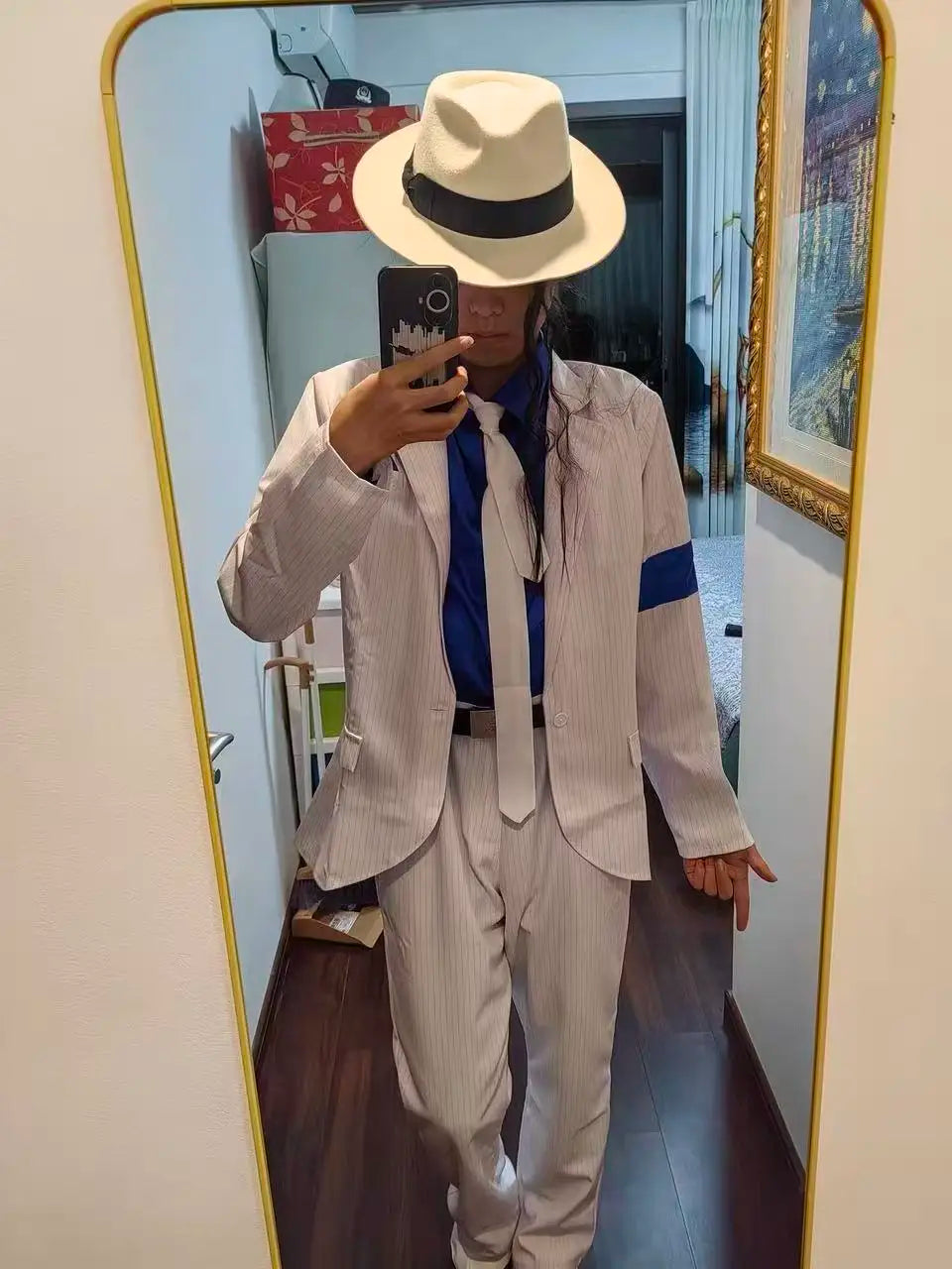 Smooth Criminal-Inspired White Pinstripe Costume Suit