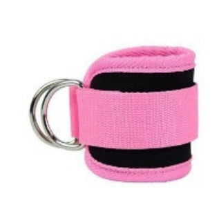Pink wrist wrap with a metal ring on a white background