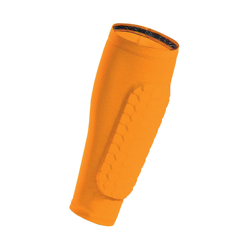 Orange shin guard on a white background