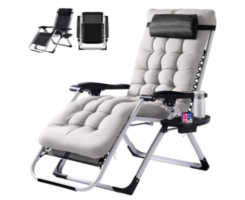White reclining chair with cup holder and armrest on a white background