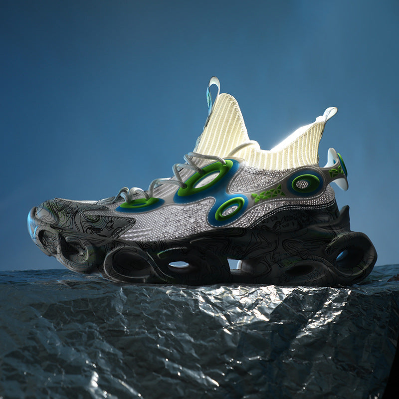 Sneaker with unique design on a reflective surface