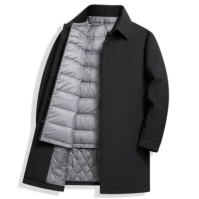 Black coat with gray quilted lining on a white background