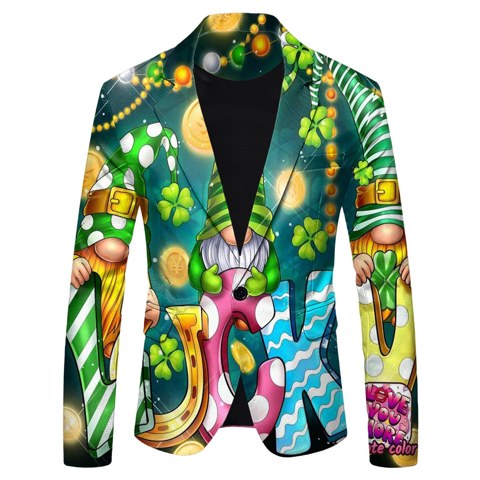 Colorful suit jacket with cartoonish design on a white background