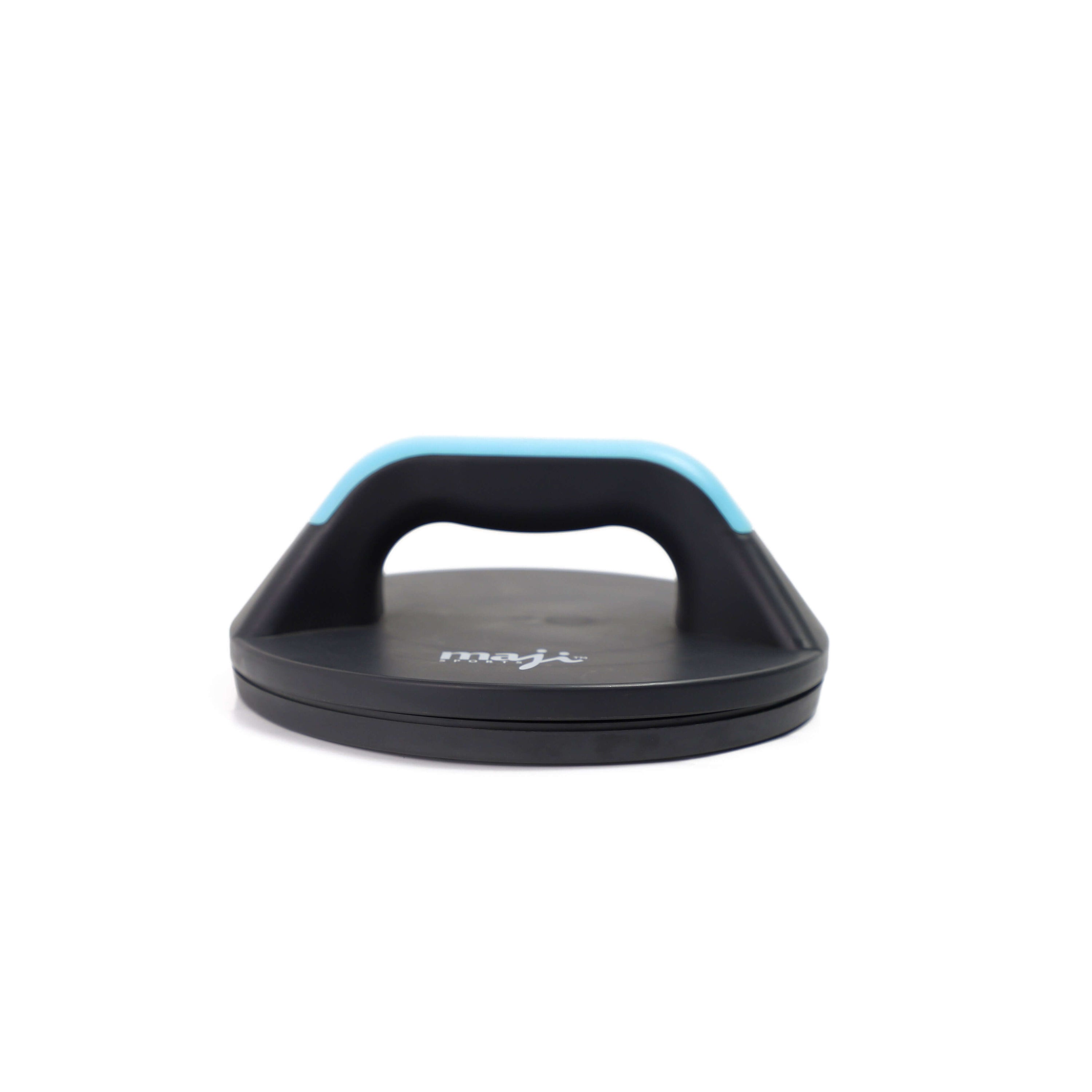 Black and blue exercise device on a white background