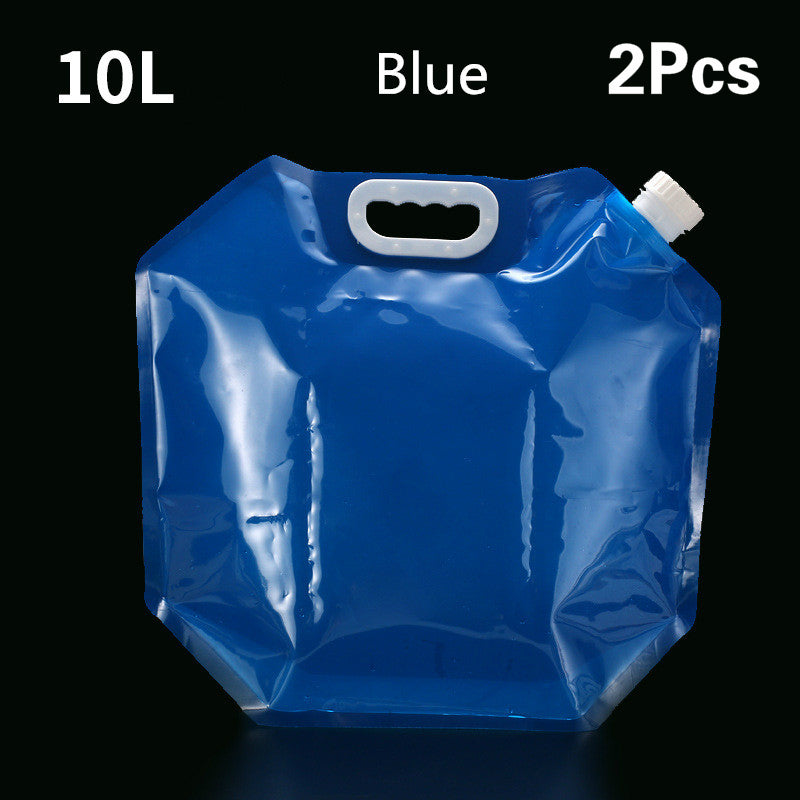 Blue 10L plastic packaging with handle and spout on a black background