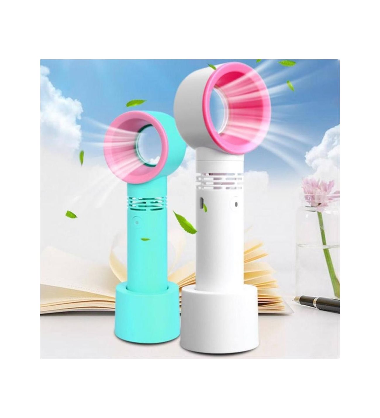 Rechargeable USB Bladeless Fan – 3-Speed Portable Desk & Handheld